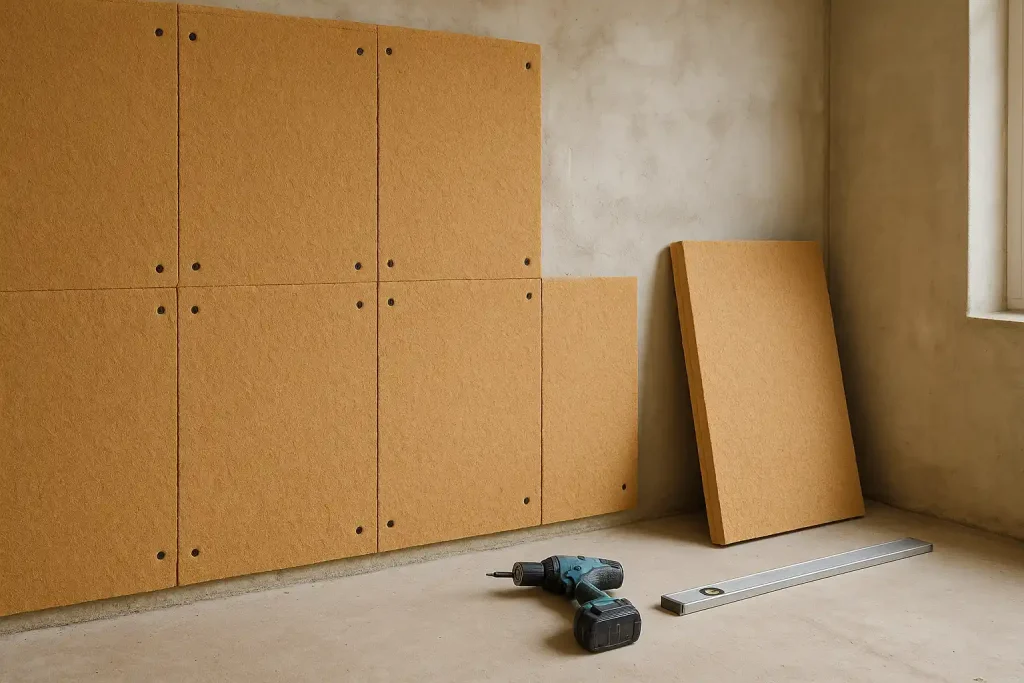 pose fibre de bois mur isolation chantier